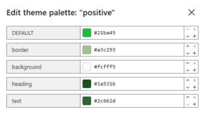 Tailwind color palette of "positive" colors - default, border, background, heading, text