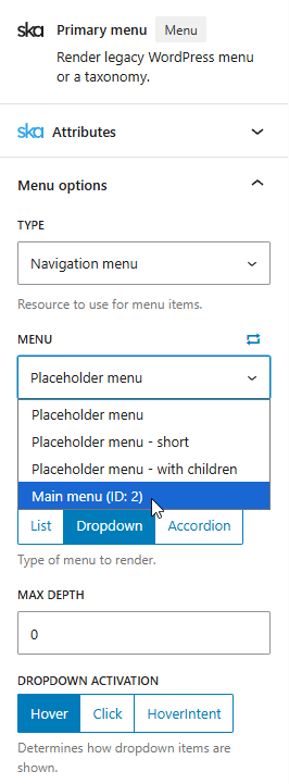 Swapping out a menu that is used with ska/menu block