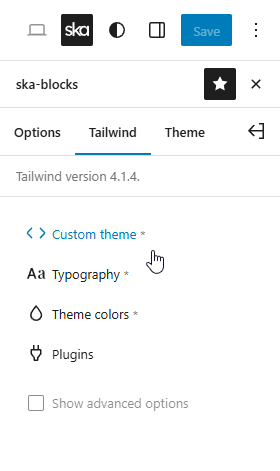 ska-blocks plugin Tailwind configuration options