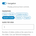 Slider block controls for editing Swiper options