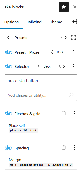 Editing ska-theme prose preset's prose-ska-button selector