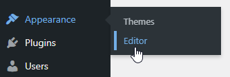 Appearance -> Editor menu item in WordPress admin menu