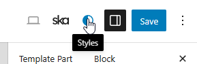Styles tab in the block editor top right corner