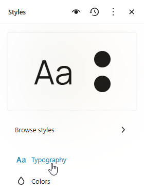 Typography options under block editor Styles tab